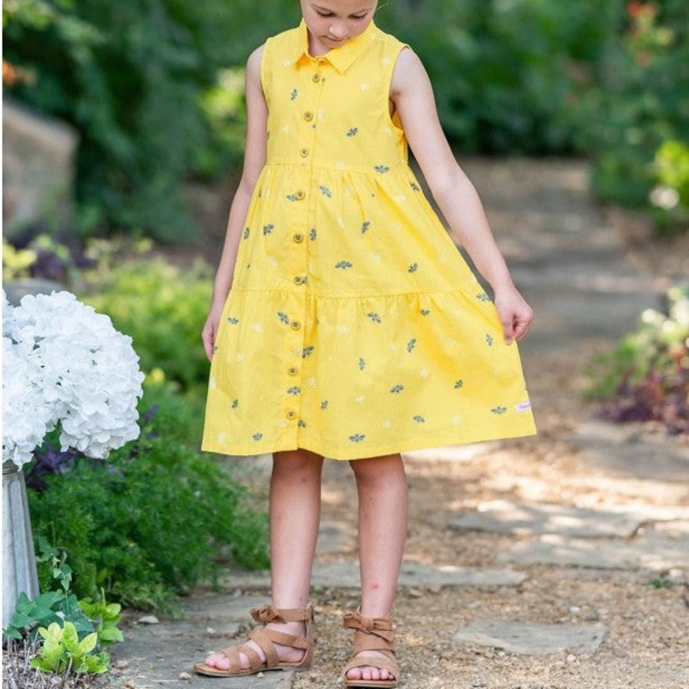 Ruffle Butts Yellow Dress with Blue Floral Details 2T